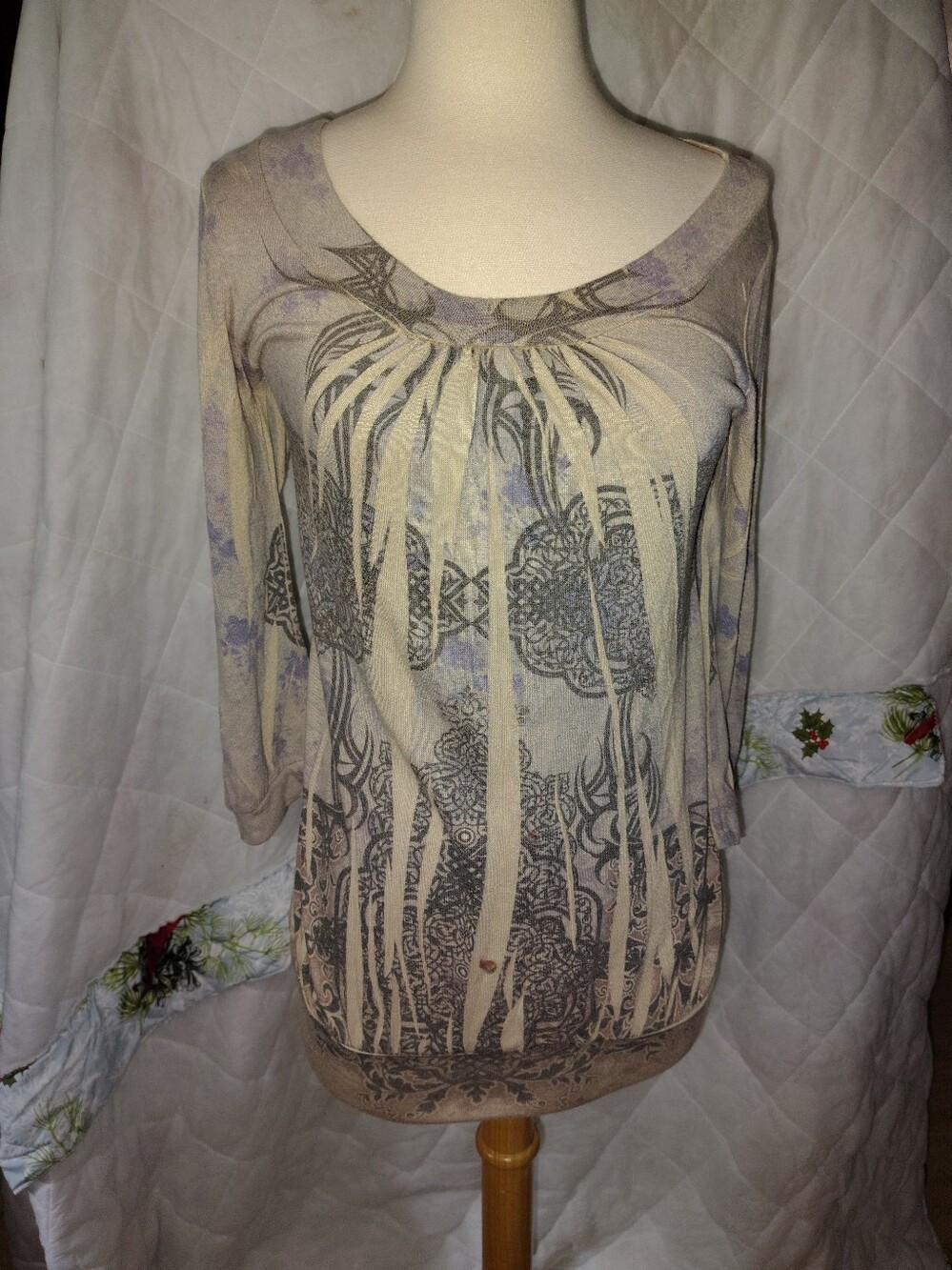 Vintage Women's Julie's Closet Blouse Gray/Black Print.  Y2K In Pristine Condit